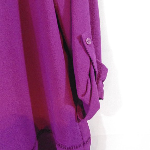 NY Collection Petite L/S Button Sleeve Split Neck Top, Purple Size PL velvet acc - Picture 2 of 4